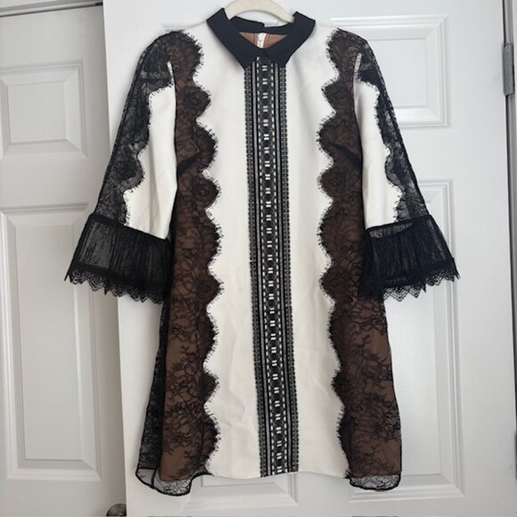 Self-Portrait Lace-Trim 3/4-Sleeve Mini Dress - Picture 2 of 5